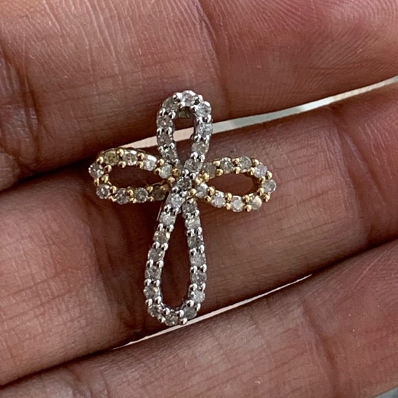10k Gold Two Toned Diamond Pendant Slide - Picture 2 of 9